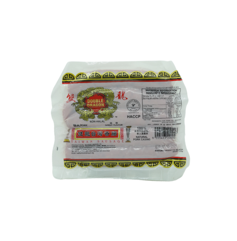 B037Double Dragon Taiwan Sausage - Garlic 双龙台湾香肠-蒜味 [225g 5pcs]